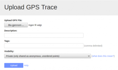 dialogen i OSM der du laster opp GPS-spor