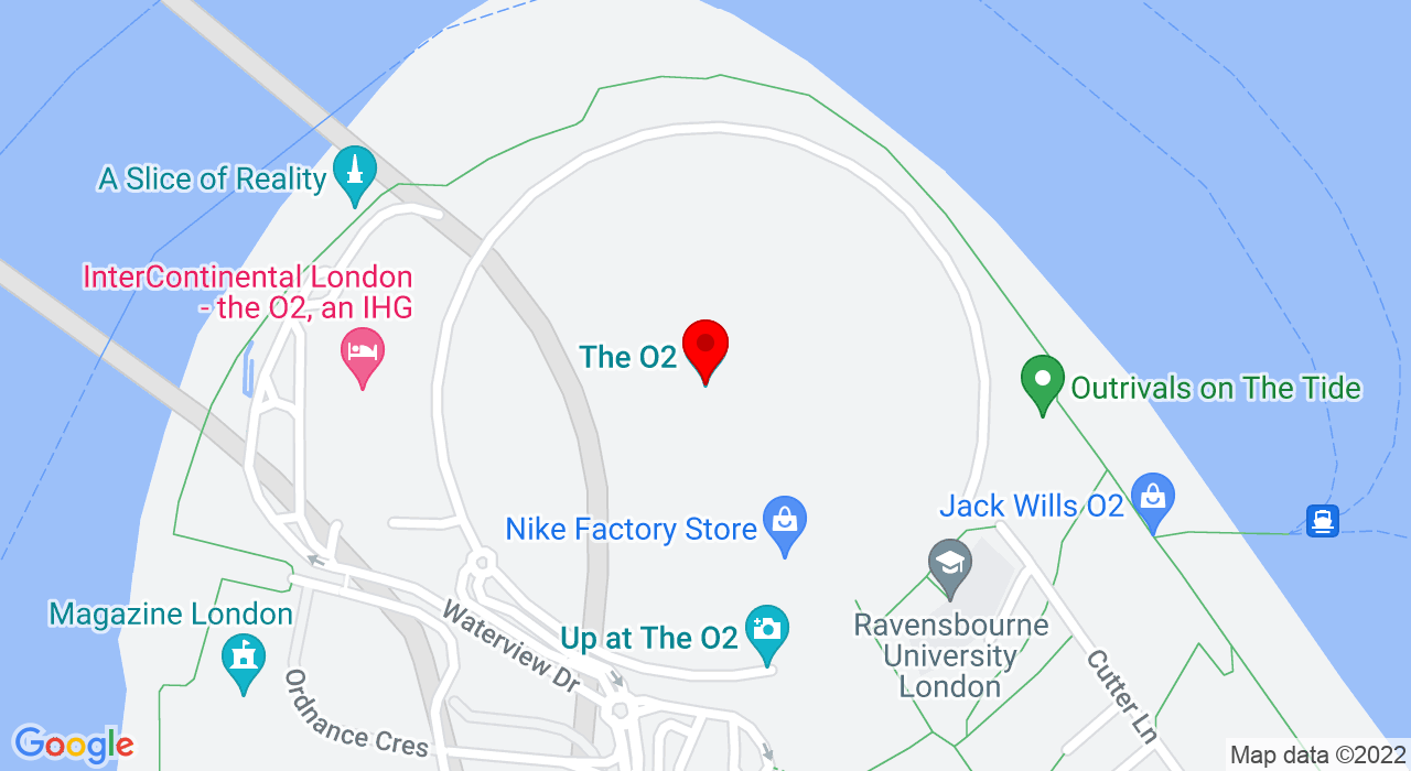 Google Map of The 02 Arena,SE100DX+