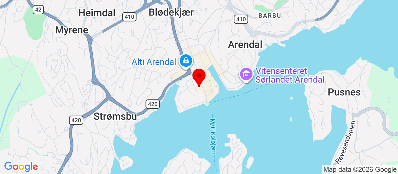 Kart over Arendal bowling Arendal