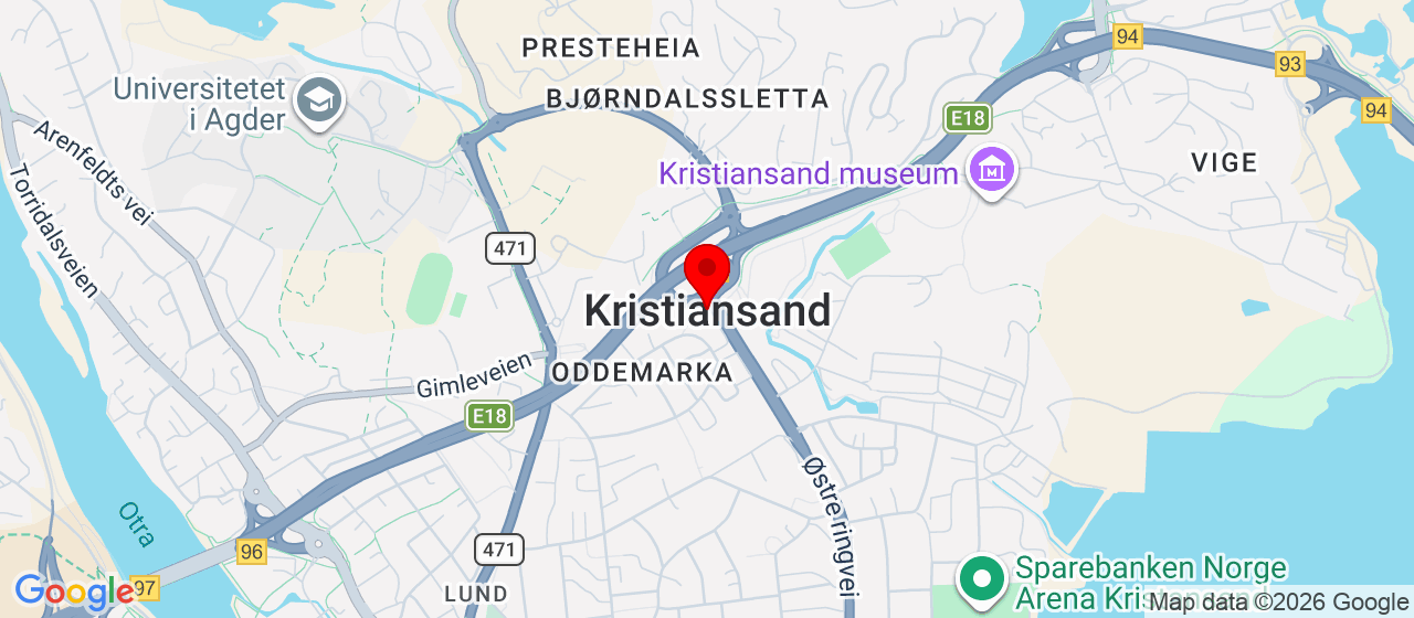 Kart over Gimlehallen Kristiansand