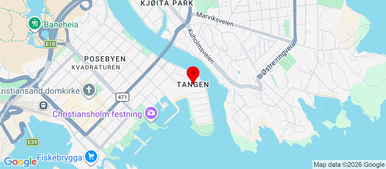 Kart over Styrketrening: Markens gate 42 - Yoga: Tangen 24 - Styrketrening Søgne: Langnes skole gymsal KRISTIANSAND S
