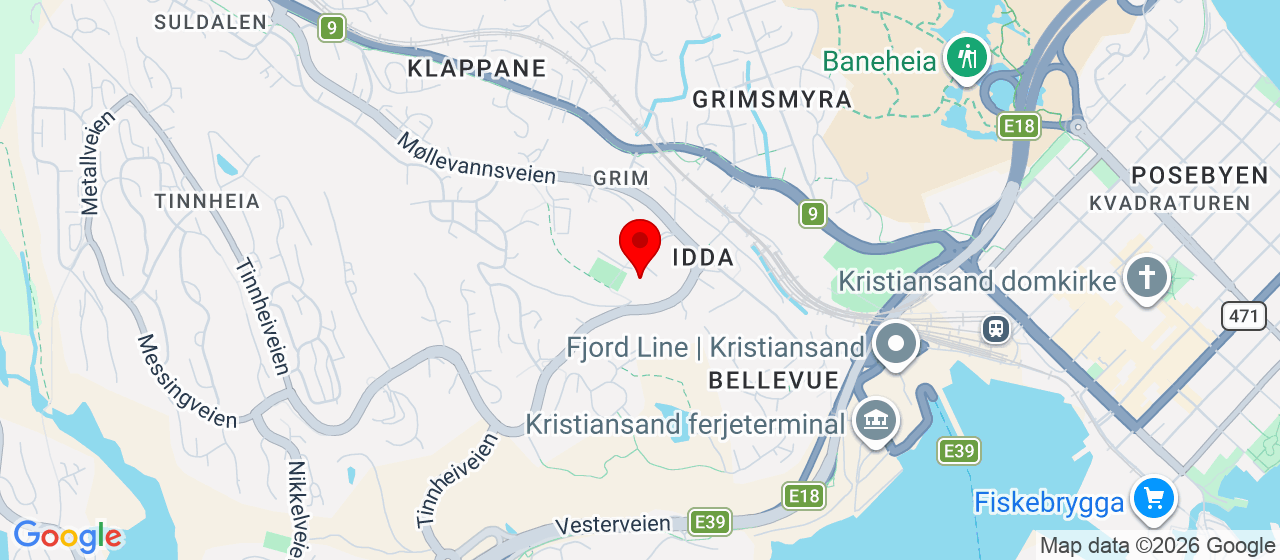 Kart over Møllevannsveien 36 KRISTIANSAND S