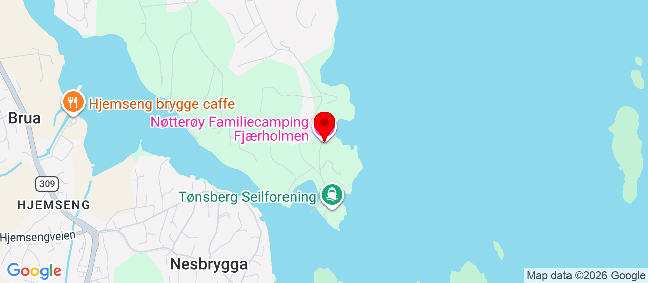 Kart over Nøtterøy familiecamping, Fjærholmveien 165 Husøysund