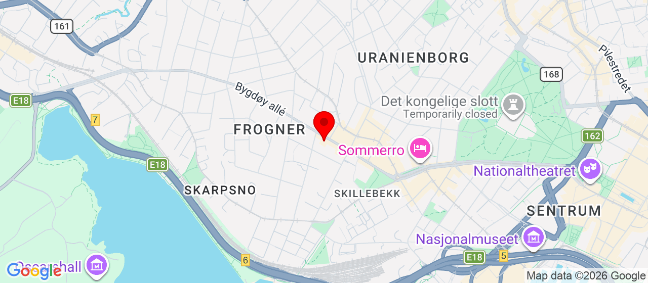 Kart over Bygdøy allé 18 Oslo