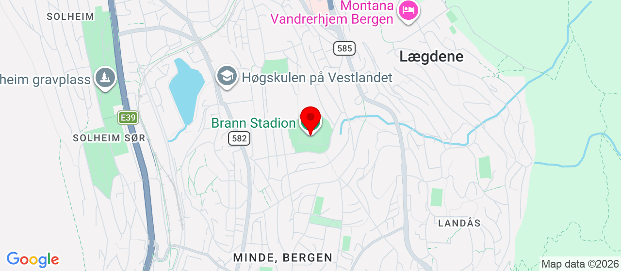 Kart over Brann stadiön 