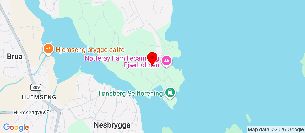 Kart over Fjærholmveien 165 (Nøtterøy familiecamping) Husøysund