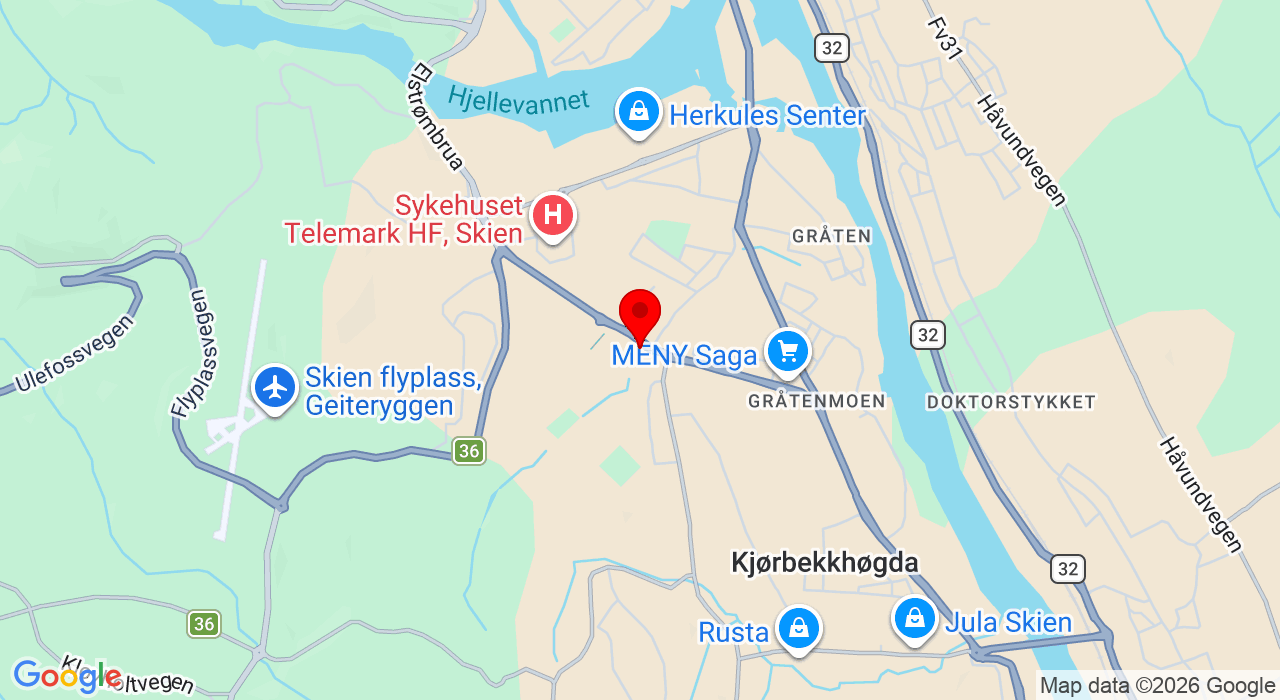 Google Map of https://www.google.com/maps/place/Klubbhuset, Gamle Bjørntvedtvei 11 C,3734+Skien