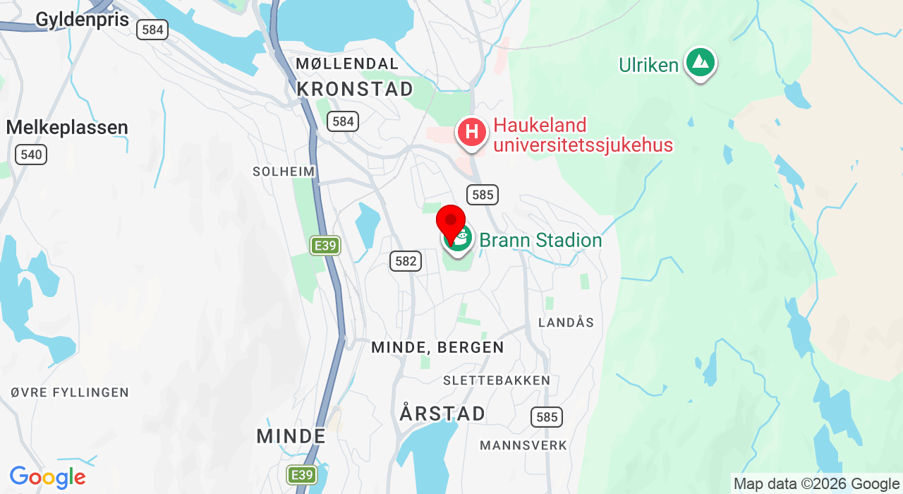 Google Map of https://www.google.com/maps/place/Brann stadion, Kniksen plass 1,5063+Bergen