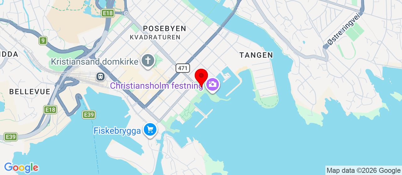 Kart over Tresse/Østre Strandgate 52 KRISTIANSAND S