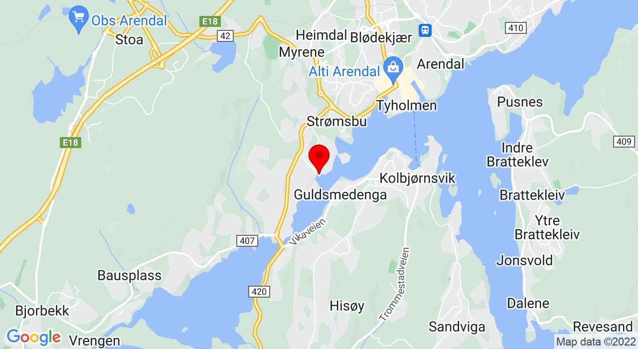 Google Map of Arendal Kajakklubb, Hansnesveien 27A,4836+ARENDAL
