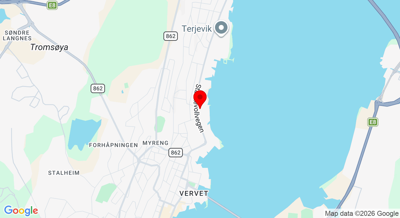 Google Map of https://www.google.com/maps/place/Stakkevollvegen 15,9010+Tromsø