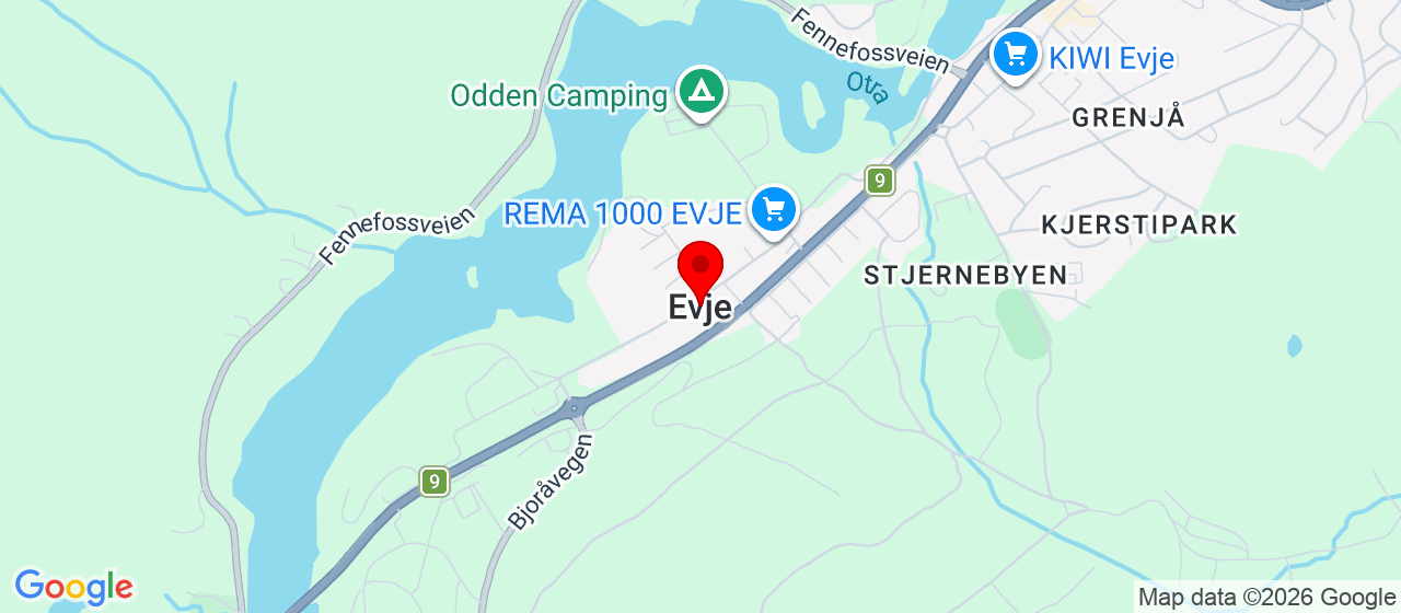 Kart over Postboks 108 EVJE