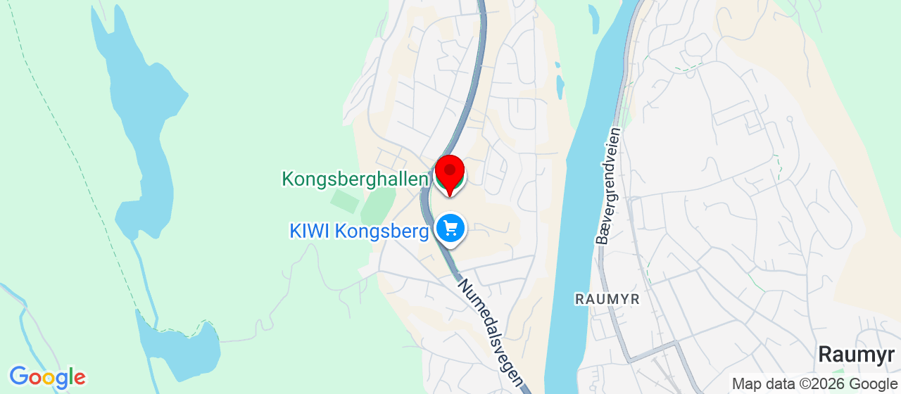 Kart over Kongsberghallen, Numedalsveien 80 KONGSBERG