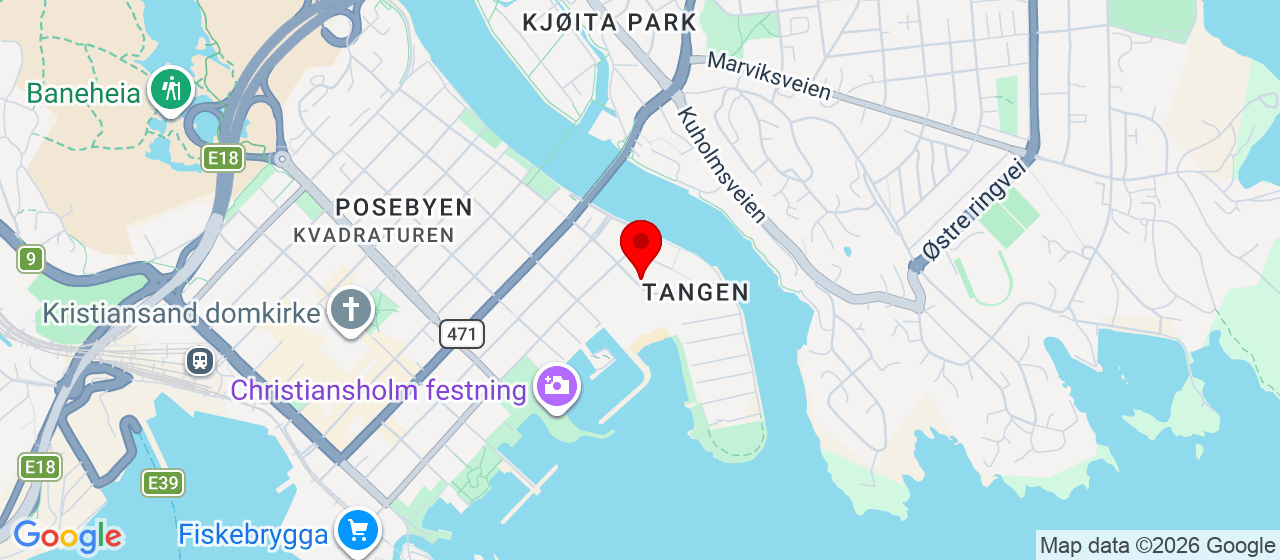 Kart over Tangen 8 KRISTIANSAND S