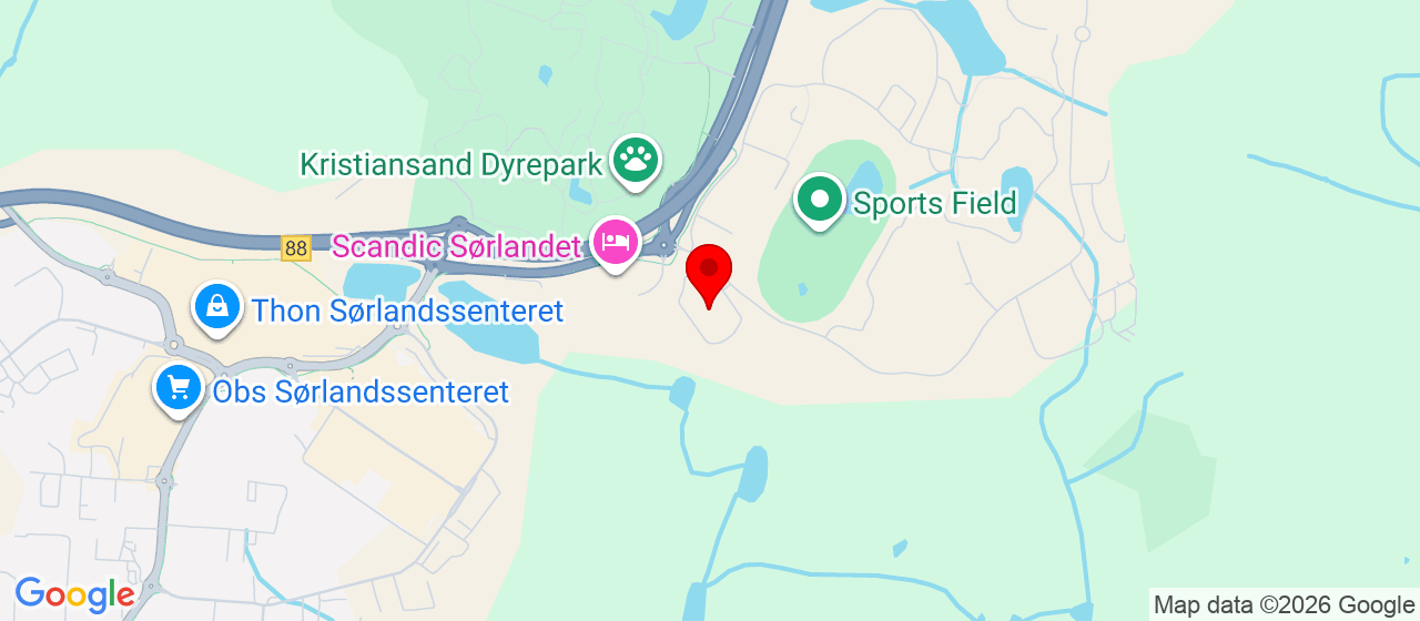 Kart over Sørlandshallen Kristiansand
