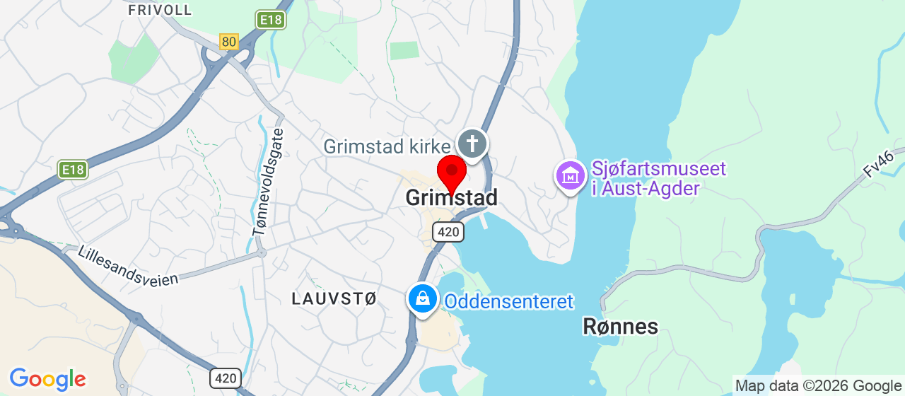 Kart over Arendal/ Grimstad 