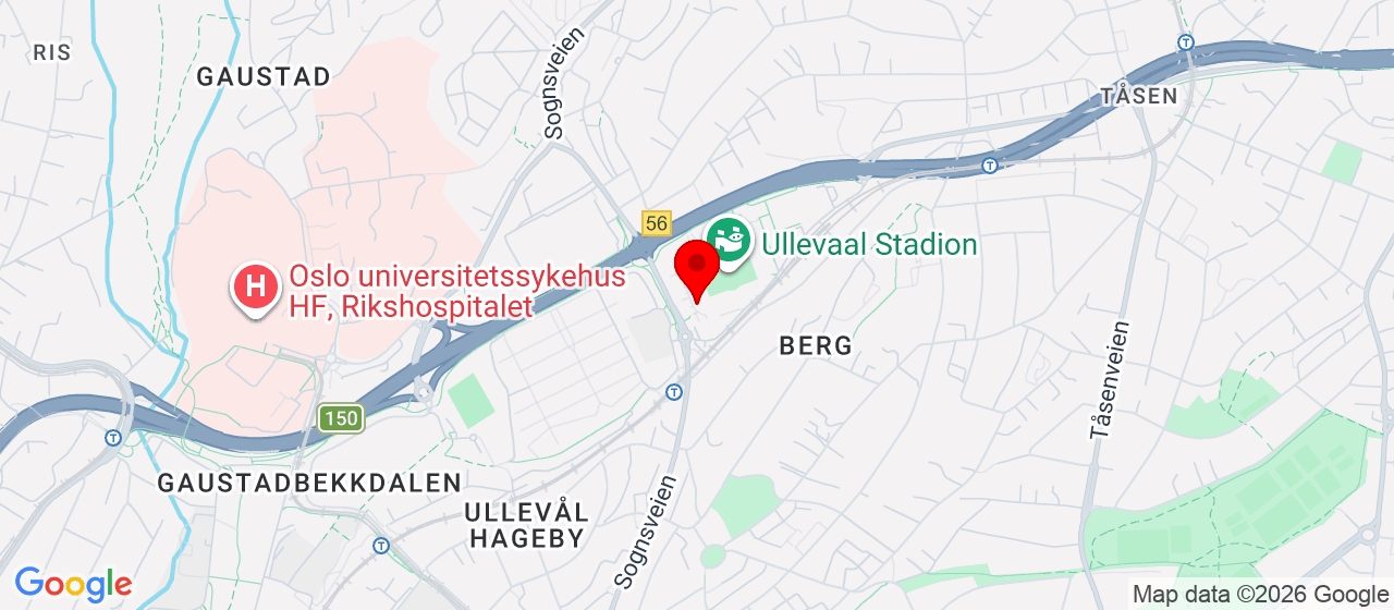 Kart over Sognsveien 75 A 1, PB 5000, Ullevål stadion OSLO