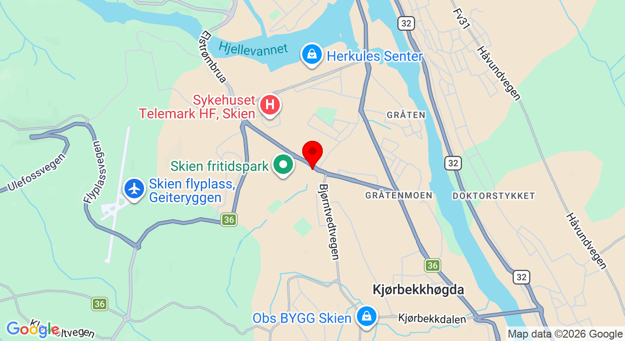 Google Map of https://www.google.com/maps/place/Klubbhuset, Gml. Bjørntvedtveg 11C,3734+Skien