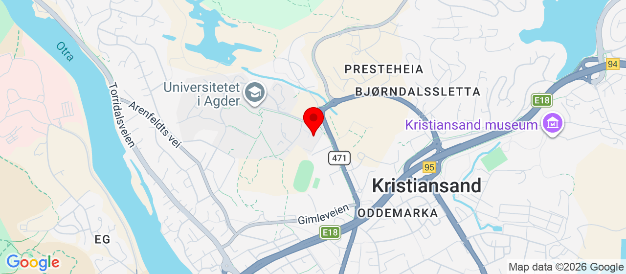 Kart over Universitetsveien 1 KRISTIANSAND S