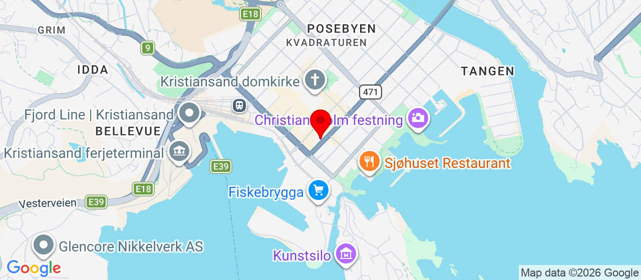 Kart over Thon Hotel Norge, Dronningens gate 5 Kristiansand S
