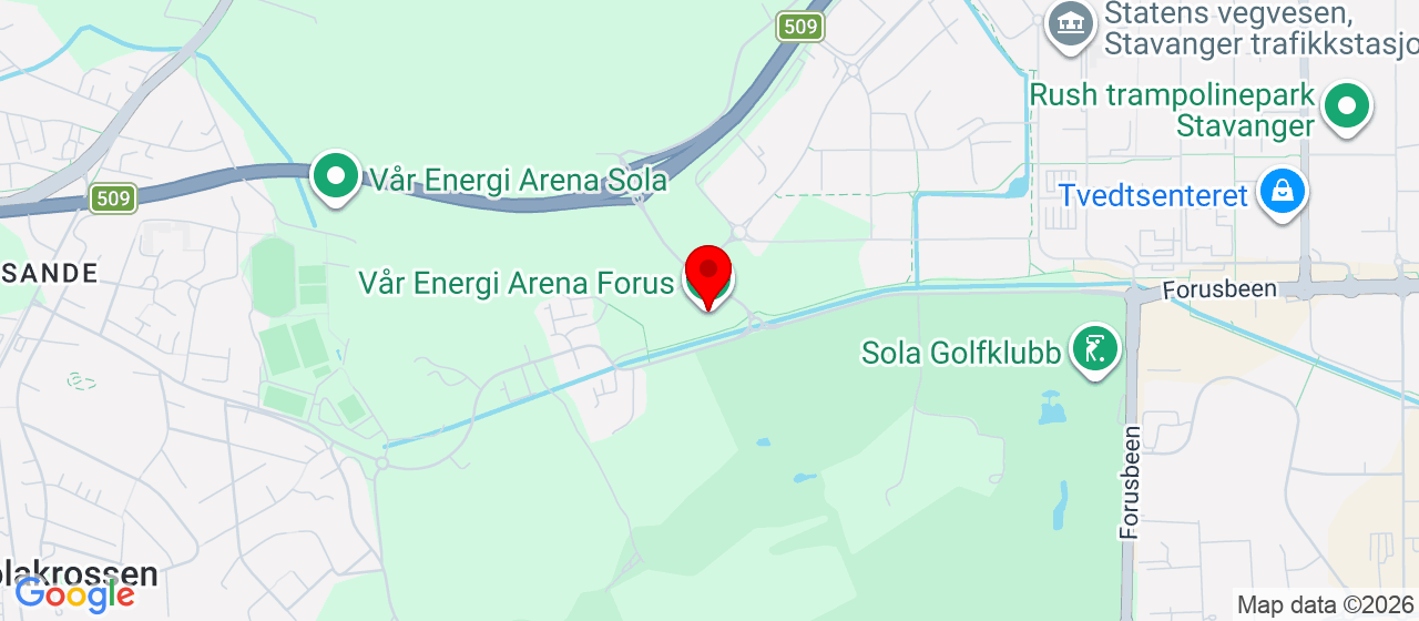 Kart over Vår Energi Arena Forus 