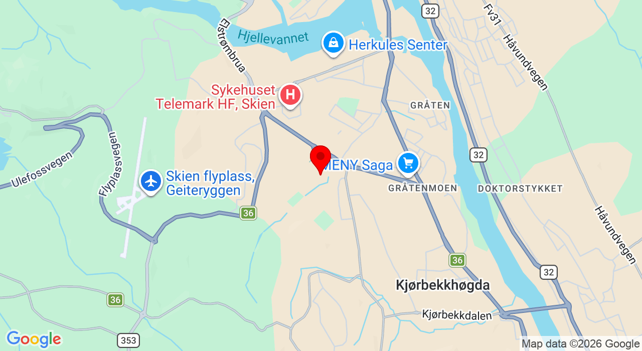 Google Map of https://www.google.com/maps/place/Hotell fritidsparken, Moflatvegen 59,3733+Skien
