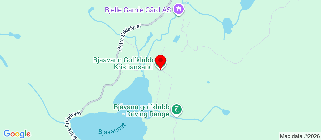 Kart over Bjaavann Golfklubb Kristiansand