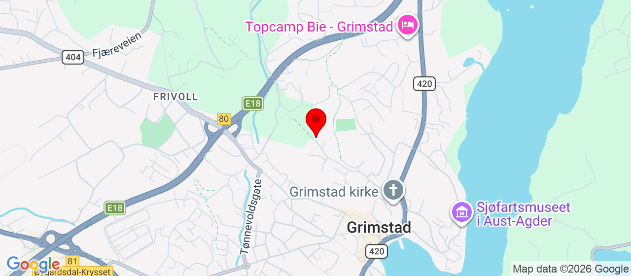 Kart over Levermyrveien 32 GRIMSTAD