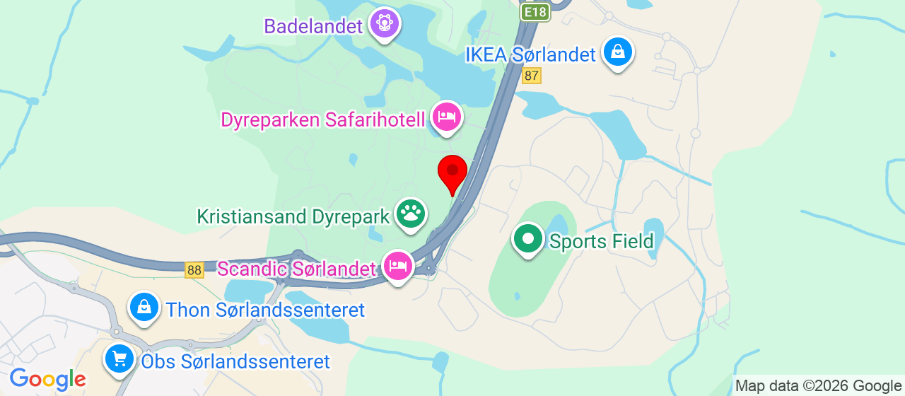 Kart over Dyreparkveien KRISTIANSAND S