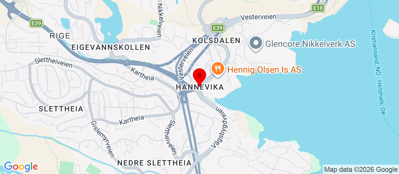 Kart over Hannevika Kristiansand
