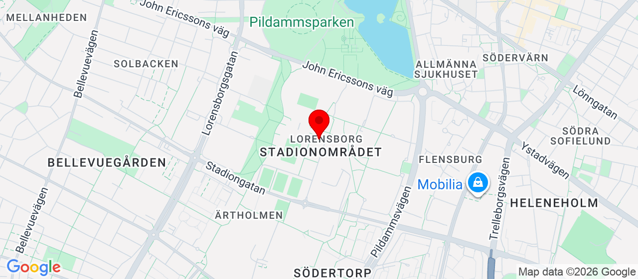 Kart over Atleticum, Eric Perssons väg 5, Malmö Malmø
