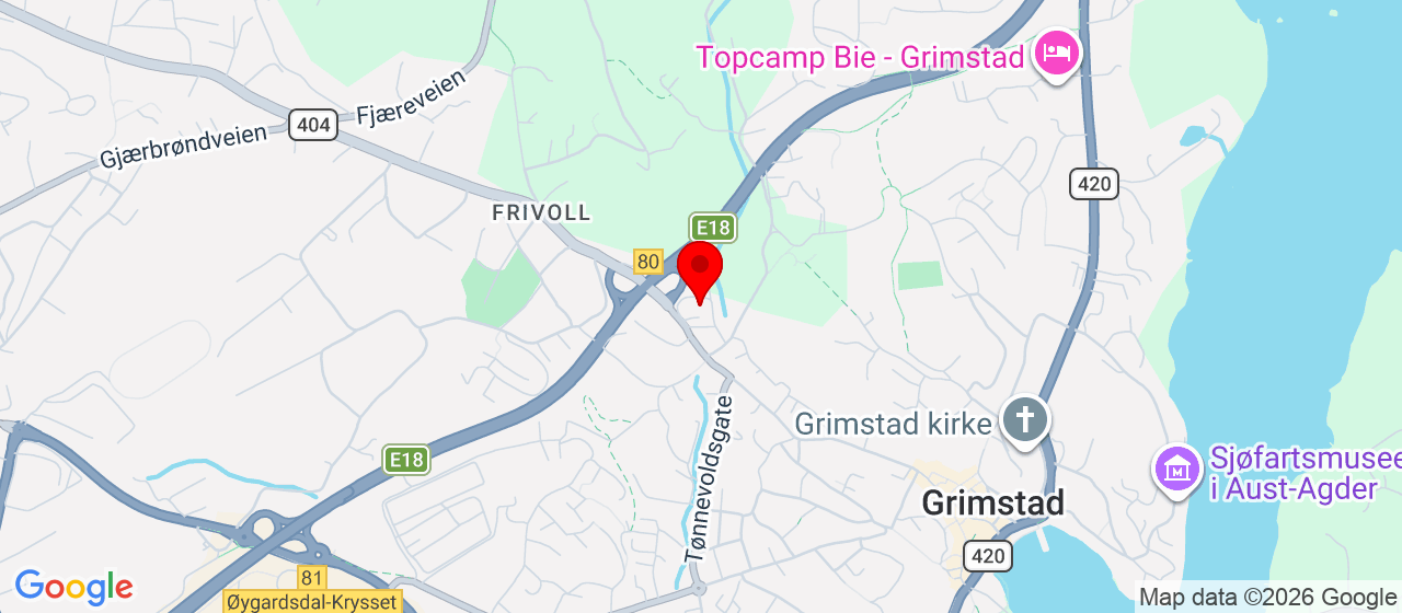 Kart over Frivoldveien 11-13 Grimstad