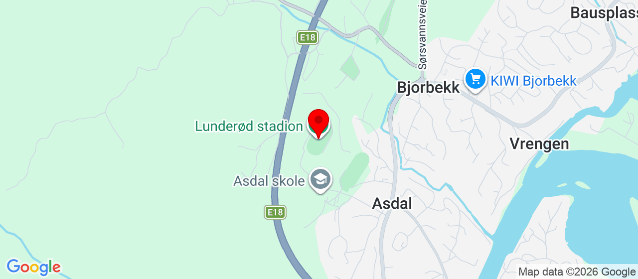 Kart over Lunderød Stadion Arendal