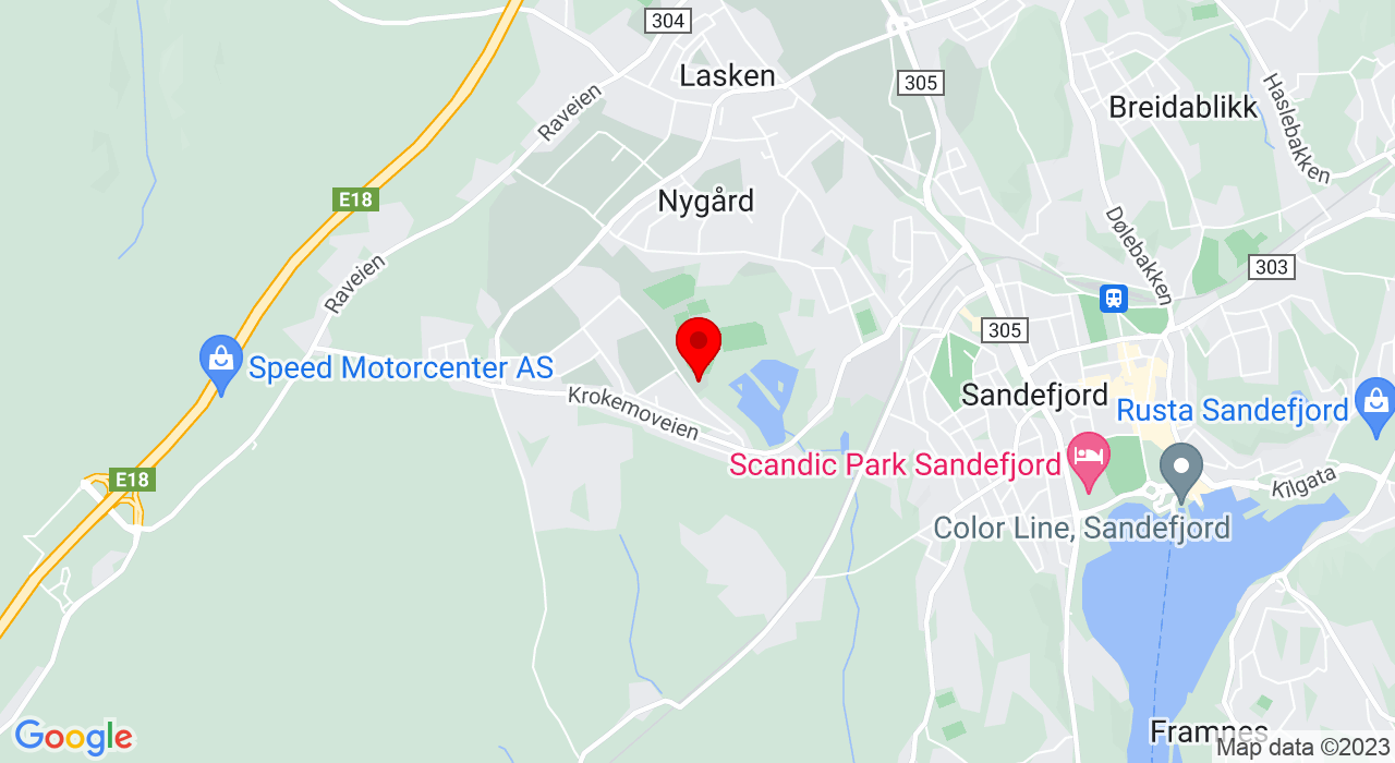 Google Map of Bugården - Bueskytterhallen - Sportsveien,3224+Sandefjord