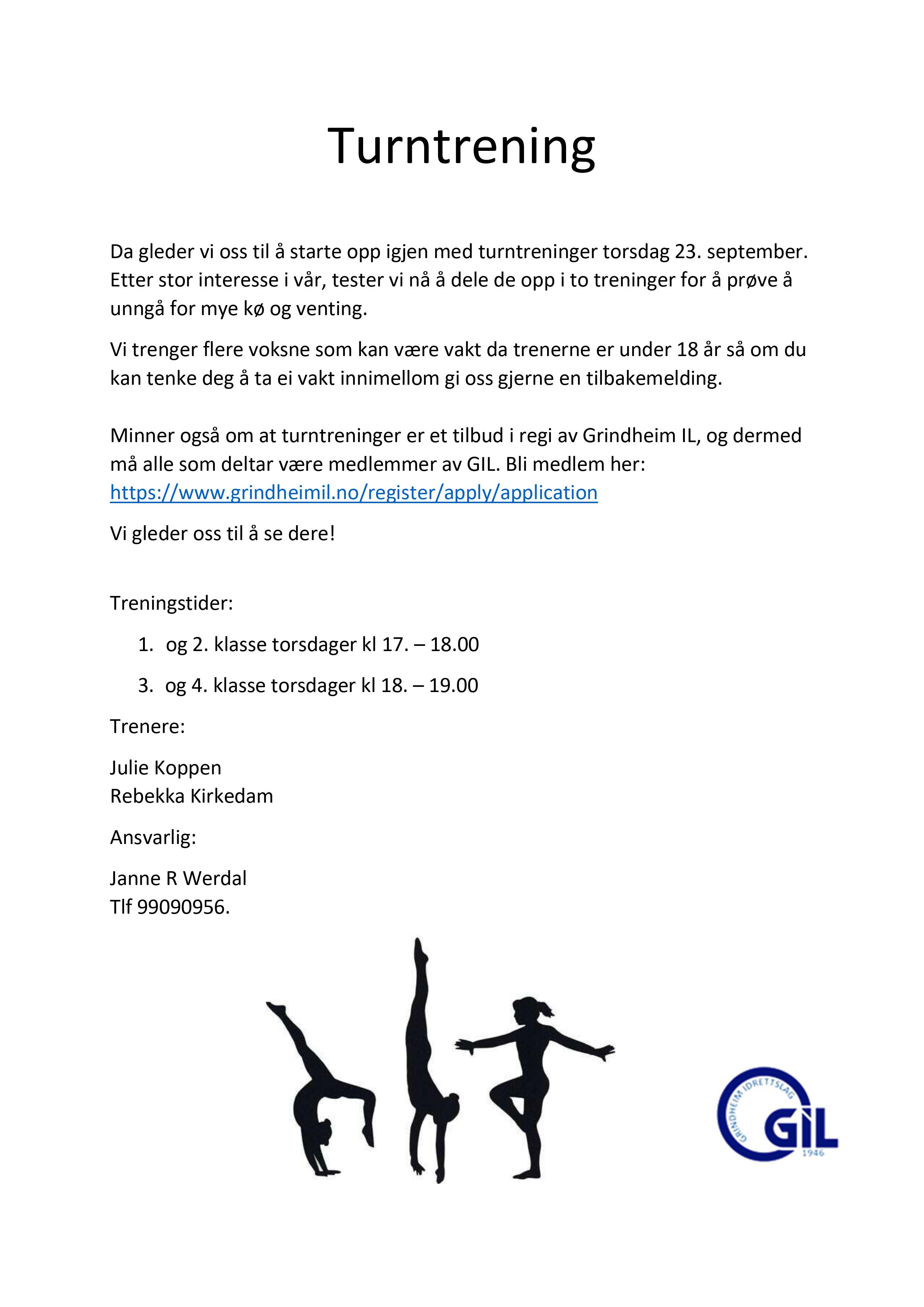 Nå starter turntreninger opp igjen!